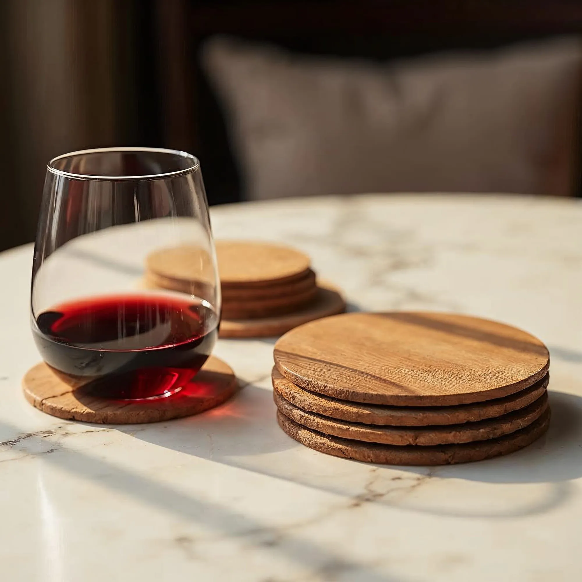Dessous de verre en chêne empilés