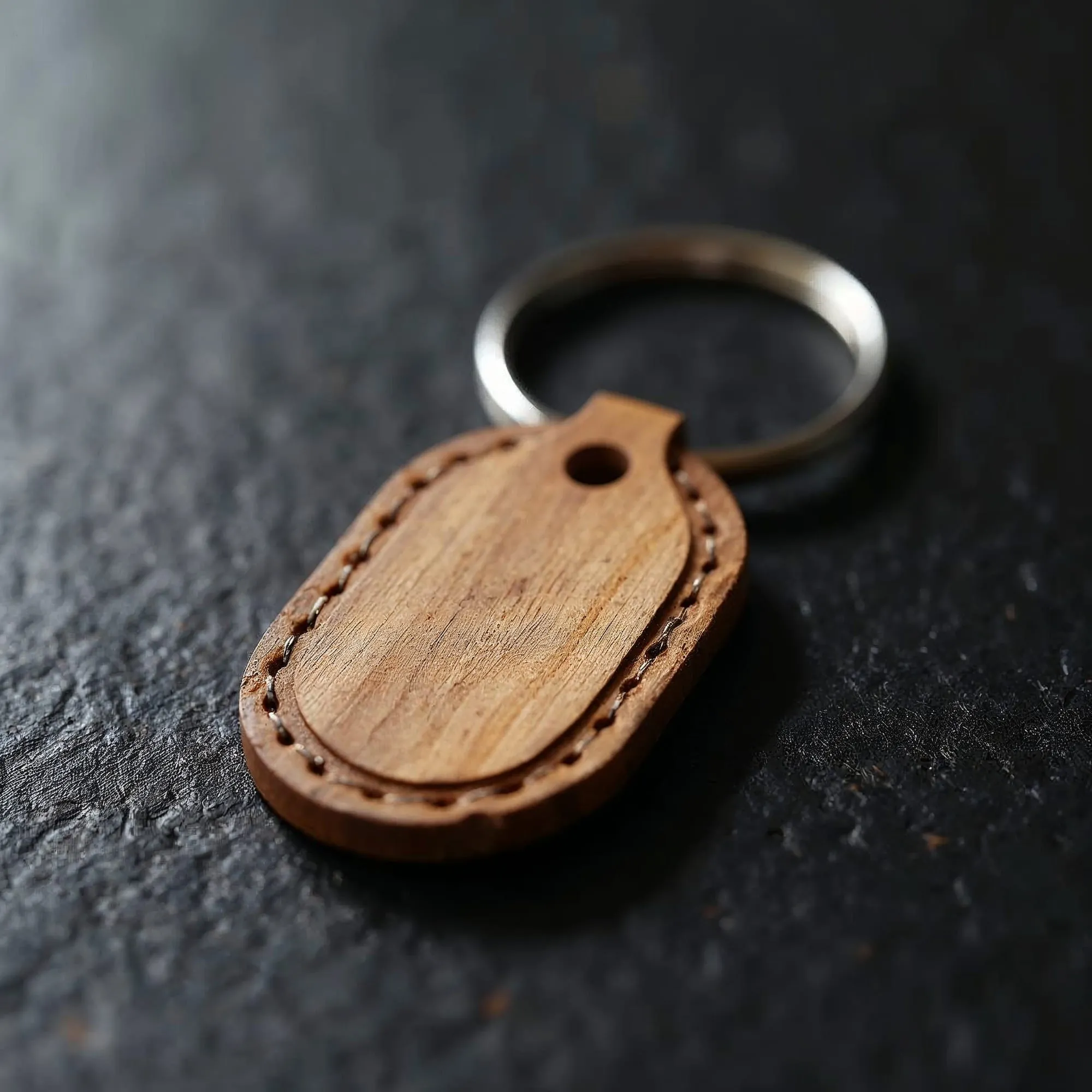 Porte-clés en bois sur cuir